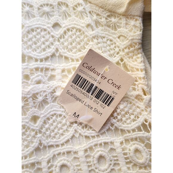 TOP/BLOUSE-COLDWATER CREEK-Cream-Lace Front-Short Sleeves-SIZE M (8-10) - Picture 10 of 10